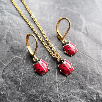Cute Ladybug Creative Trendy Girls Fashion Earrings Necklace Sets Women's Cute Insect Animal Pendant Earrings Party Accessories