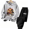 ONE PIECE Cartoon Printed Children's Clothing Set Boys and Girls Long Sleeve Hoodie Tights Sweatpants Sports Two Pieces