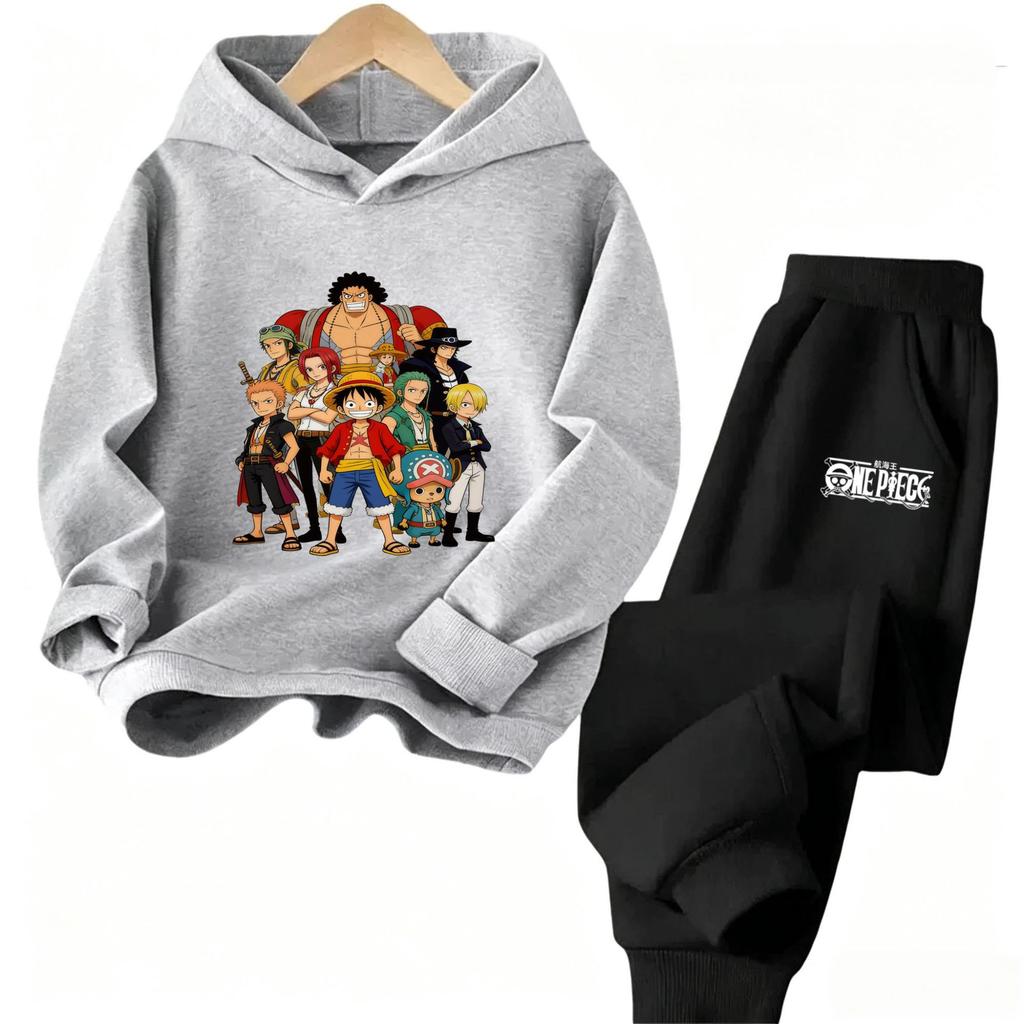 ONE PIECE Cartoon Printed Children's Clothing Set Boys and Girls Long Sleeve Hoodie Tights Sweatpants Sports Two Pieces