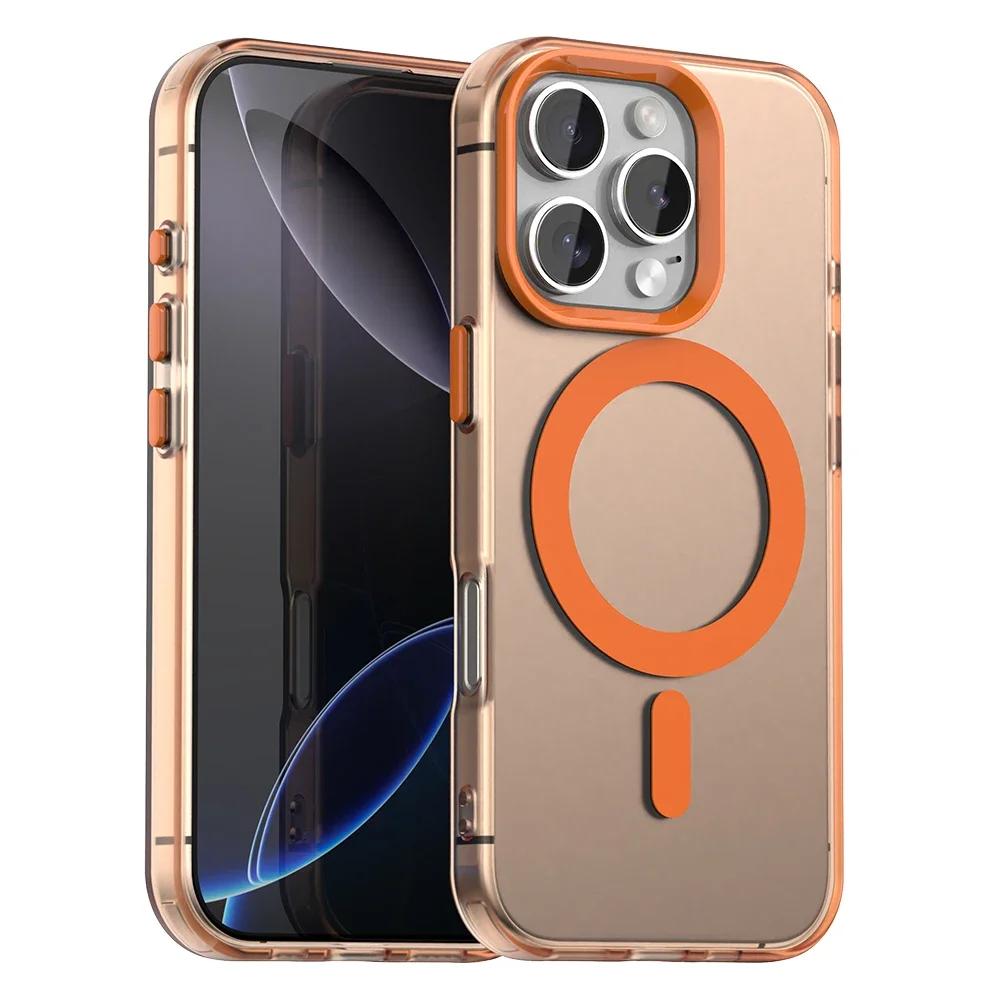 New Matte Candy Magnetic Wireless Charging Transparent Case for iPhone 16 14 13 12 11 15 Pro Max Plus Magsafe Shockproof Cover