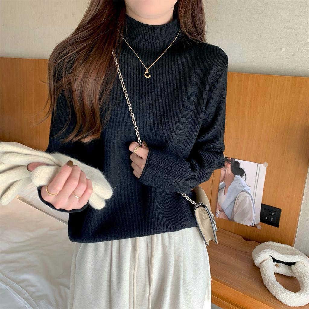 Soft waxy Andy fleece knitted sweater women's semi-turtleneck sweater autumn and winter simple casual inner long-sleeved bottoming top