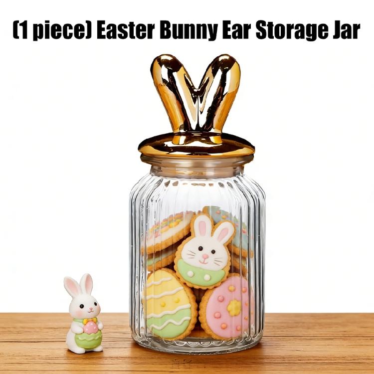 Glass Jars with Ceramic Bunnies Ear Lid Airtight Glass Container Easter Table Centerpieces Easter Decoration Easter Gift