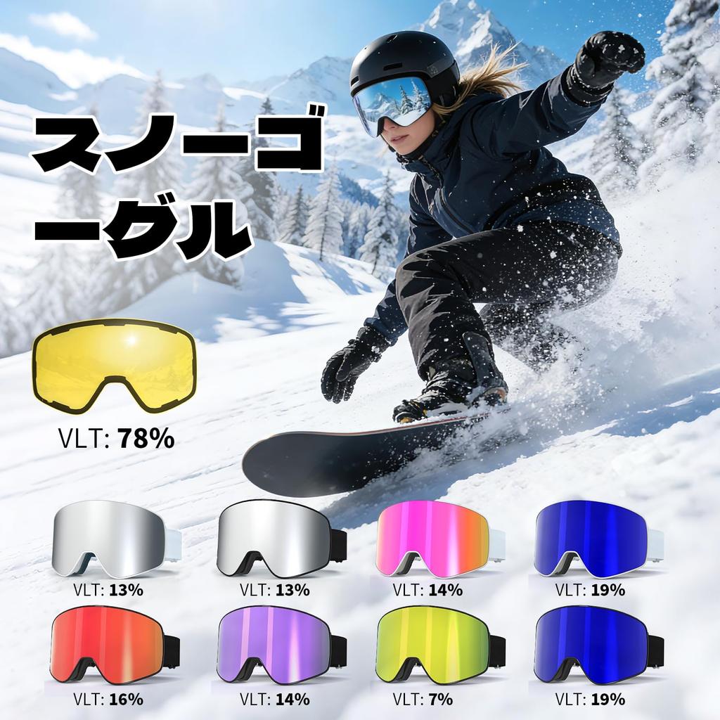 VCOROS Ski and Snowboard Goggles with Dual-Layer Magnetic Lenses, Windproof, Snowproof, and Fog-Resistant, OTG, Wide Field of View, Detachable Lenses,