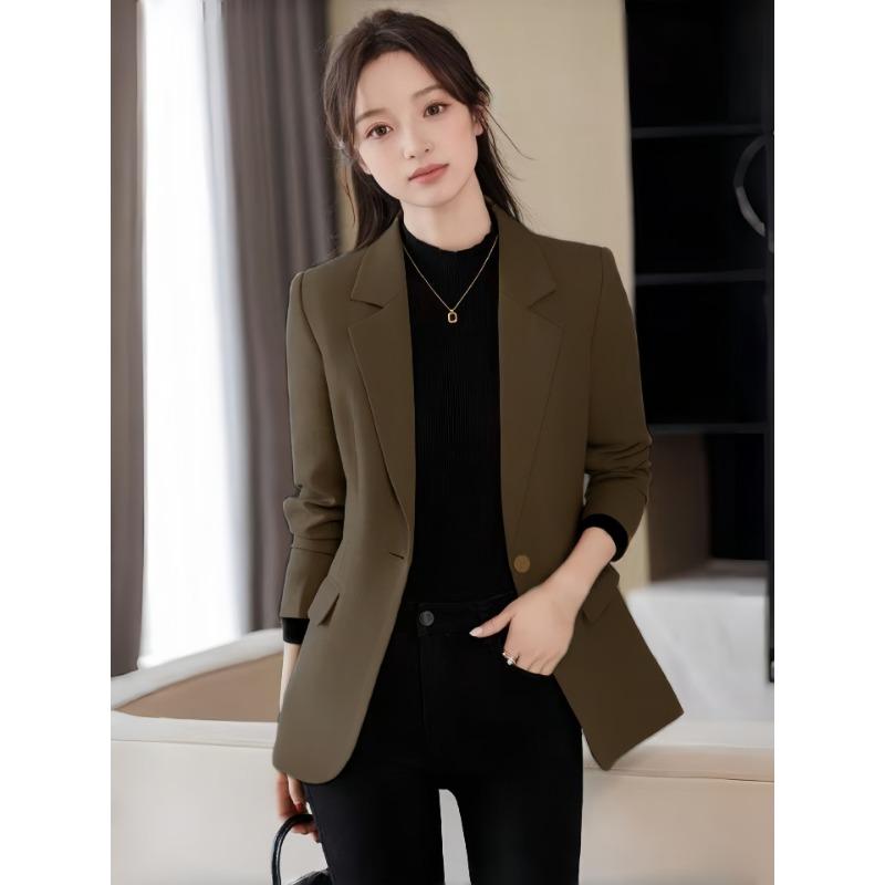Autumn Winter Korean Fashion Solid Color Button Blazer Women Loose Casual Cardigan Suit Coat Outwear