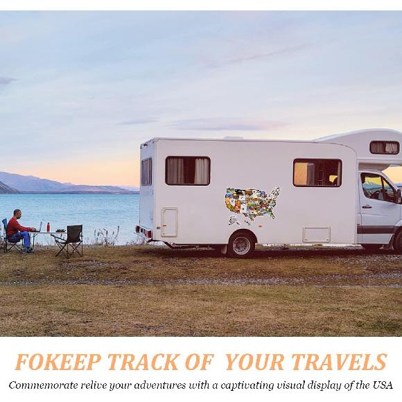 Pacify 2 Sheets RV Stickers Decals 24X16 Travel Of US Map Sticker Visited States For Travel Trailer And Door Wall - 50 State Bumper Stickers, Include