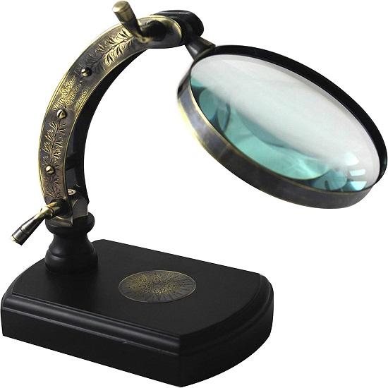 Antique Desk Magnifying Glass Vintage Map Reader Lens Brass Folding22.86 X15.24cm Brass
