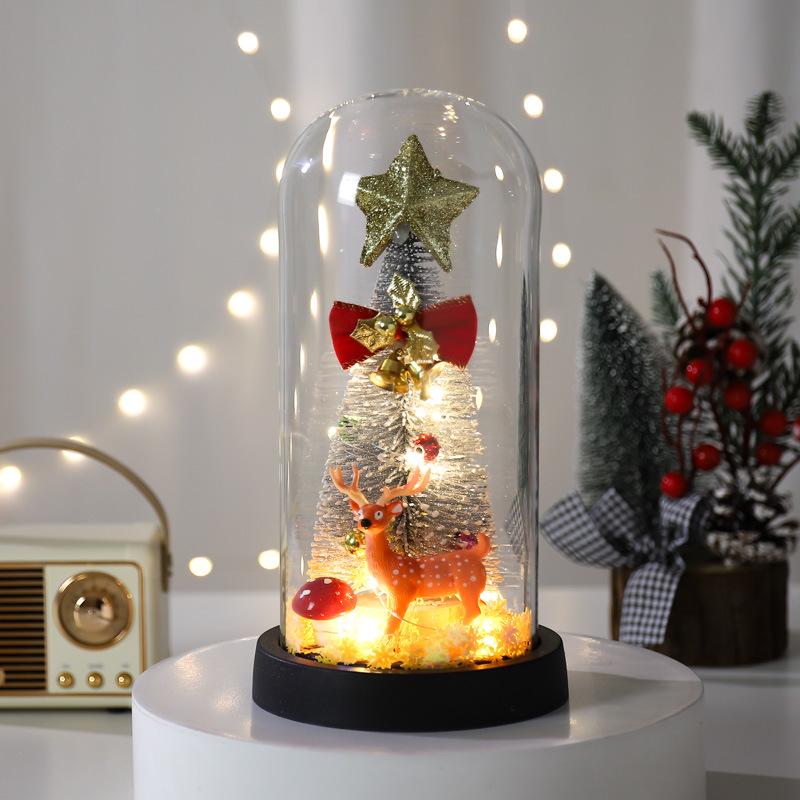 Illuminated Glass Christmas Tree with Elk Decoration
