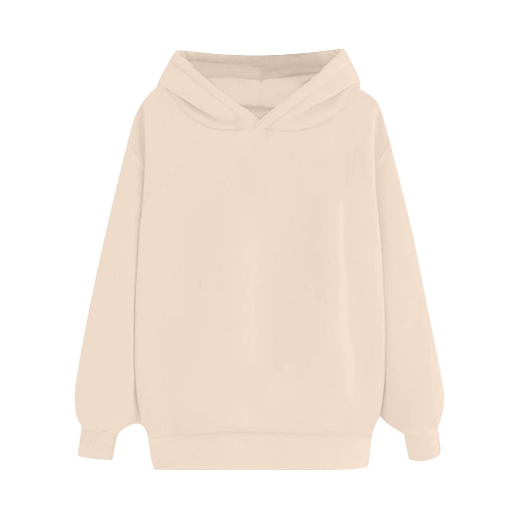 Kvinners uformelle mote Langermet Ensfarget hettegensere Sweatshirt Topp