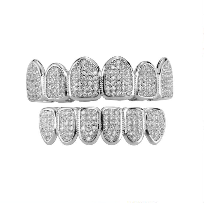 Hiphop Grillz Fashion Blue Body Jewelry Man Trendy Gold / Silver Copper With Zirconia Punk Dental Grillz