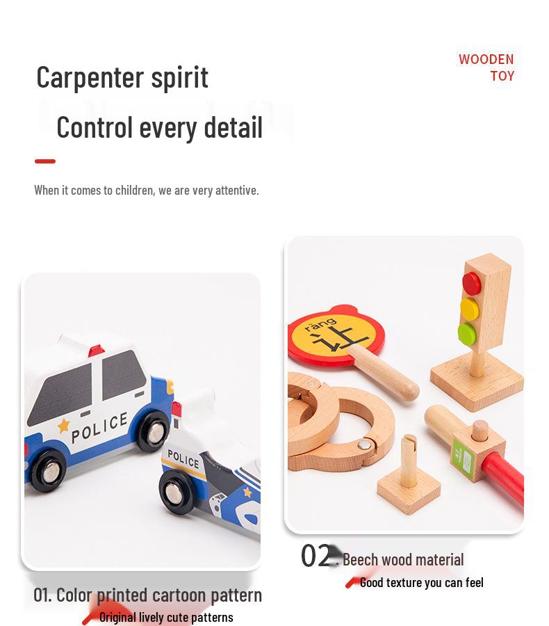 Wooden Traffic Police & Firefighter Role Play Toy Set for Kids Ages 3-6