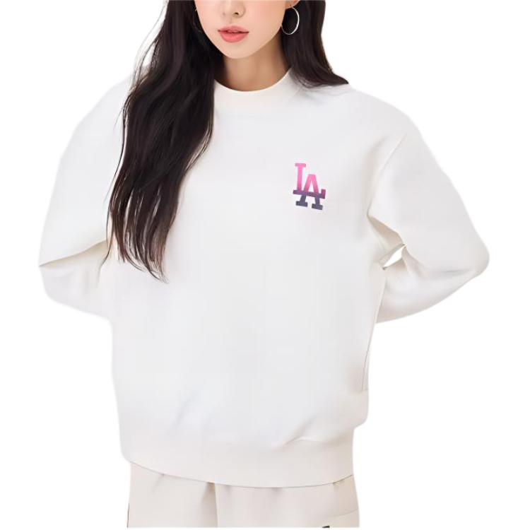 Felpa Pullover Casual Larga con Stampa Degradé MLB Los Angeles Dodgers Unisex Crema 3AMTB1041-07CRS