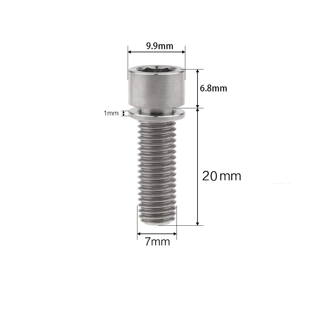 Titanium Ti Bolt M7 x 20mm Allen Head with Washers Bike Scewrs Pack of 4