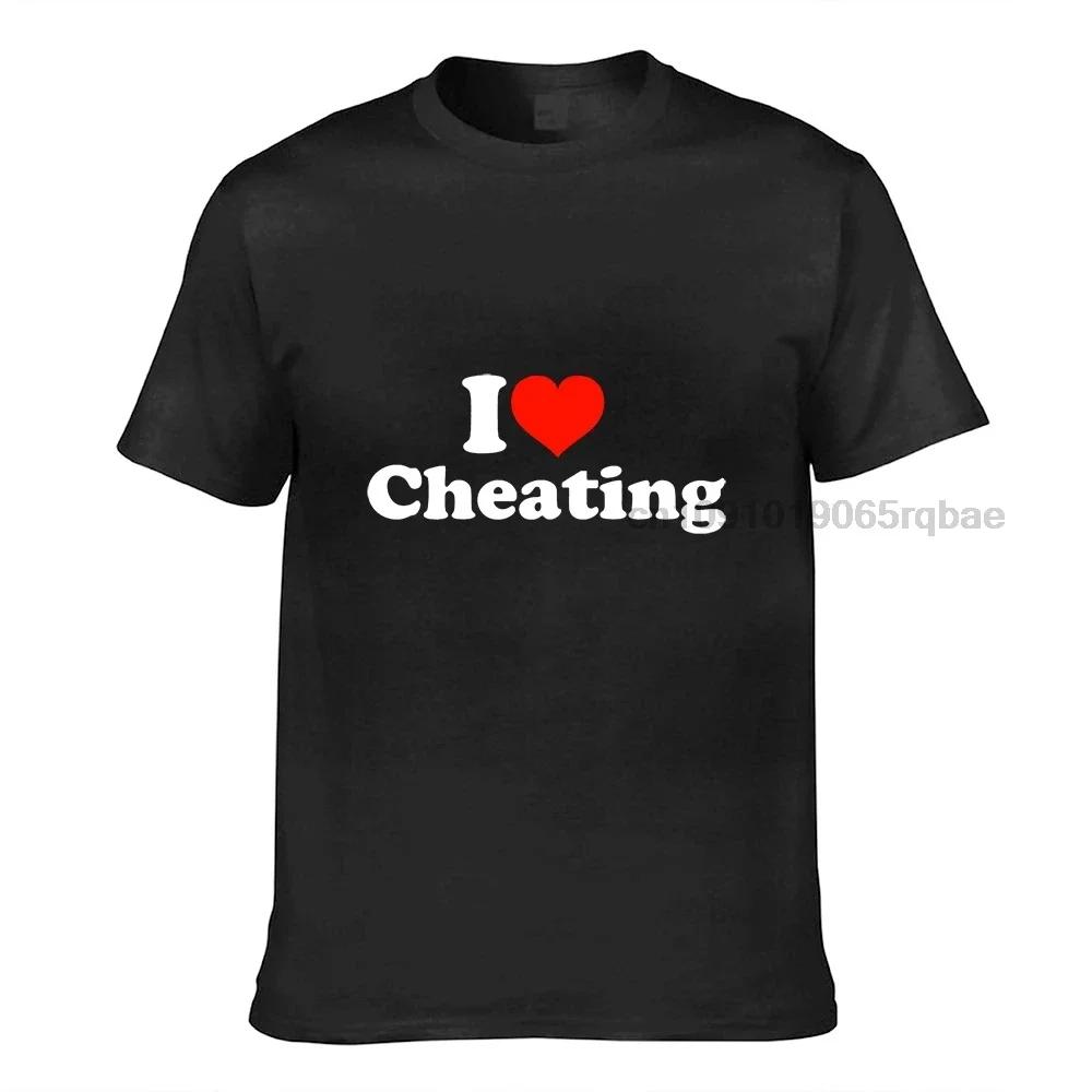 I Love Cheating Unisex Letters T Shirts Heart Graphic Unisex Print Tee Shirts Plus Size Pure Cotton Crew Neck Unisex Tops Shirts