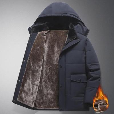 Men's Hooded Winter Cotton Coat: Warm, Thickened, Versatile, Medium-Long Jacket for Middle-Aged & Elderly