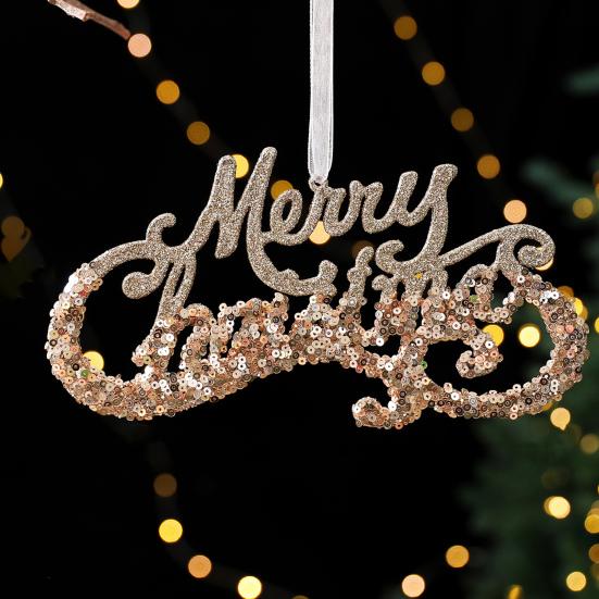 Glitter Sequins Christmas Ornament Champagne Ballerina Dancer/Snowflake/Butterfly Hanging Decoration for Xmas