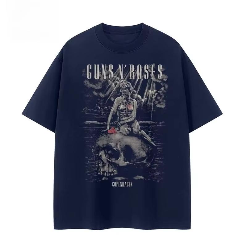 

Мужские и женские футболки Guns N Roses Guns Band Винтажные Американские VTG Спущенное плечо Свободные Хлопок Круглый вырез Рок Короткий рукав XXXXL