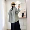 Johnature Japanese Fungus Stand-Up Collar Press-Pleated Top Women Spring Loose Versatile French Tops