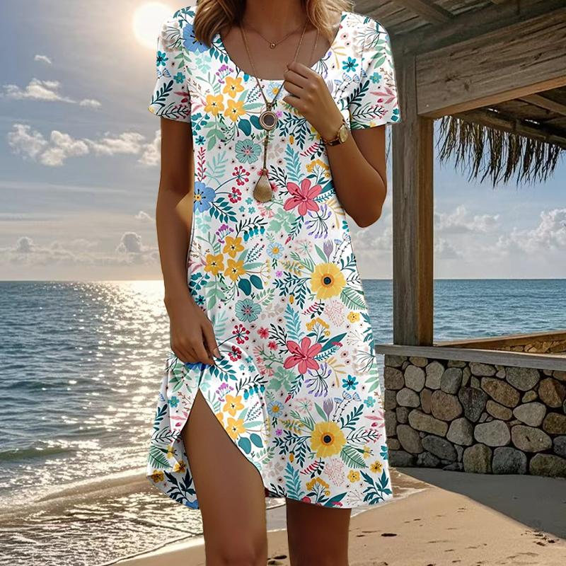 Women's Fashion Graceful Retro Floral Print  Print Summer Spring Short Sleeve O-Neck Casual Dresses
