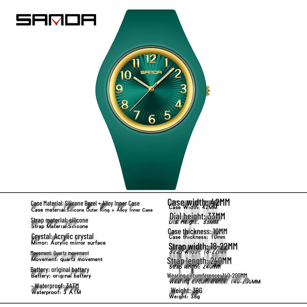 Sanda Unisex Korean Style Waterproof Quartz Watch - Simple Fresh Silicone Student Wristwatch