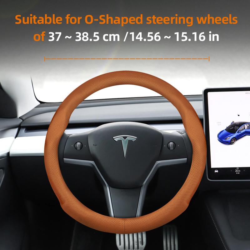 Geeignet für Tesla Ultra-Dünne Atmungsaktive Lederlenkradabdeckung Geeignet für Model 3 Y X S 2024