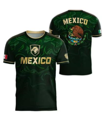 Mexican Flag Print T-shirt Men's Fun 3D Eagle Pattern Short Sleeve T-shirt Outdoor