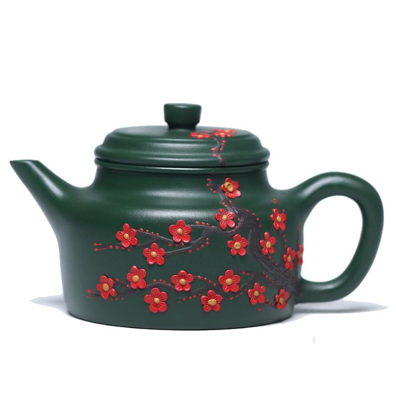 

270 мл подлинные исинские фиолетовые глиняные чайники, расписанные вручную, горшок с изображением цветков сливы, зеленый глиняный чайник из сырой руды, китайский чайный сервиз «Цзыша», подарок
