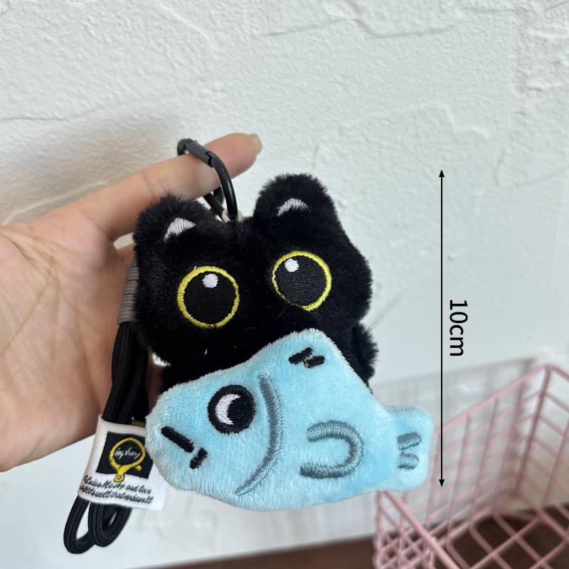 Cute Cartoon Black Cat Keychain Bag Pendant Backpack Hanging Ornaments Lovely Cat Doll With Camera Animal Car Keyring Kids Gift