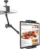 EXSHOW Kitchen Tabletop Tablet Stand with Dual Metal Arm for iPad Arm for Portrait or Landscape Bedside or Desk Wide Range of Compact Compatible with