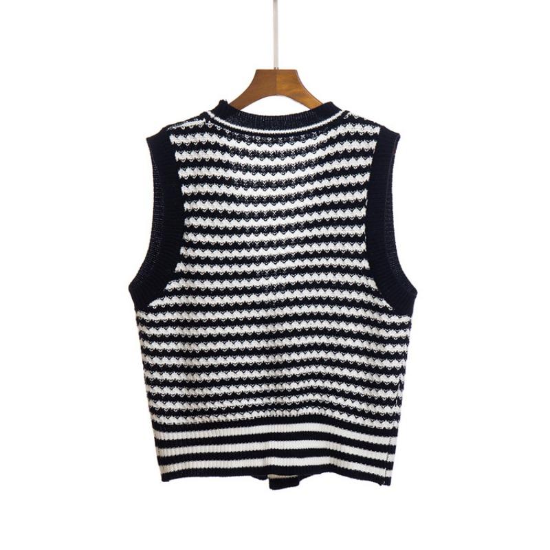 Spring and Autumn Women's Waistcoat Striped Knit Cardigan Sweater Vest