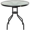 80 cm Schwarzer Runder Garten-Esstisch, Outdoor Kaffee Bistro Beistelltisch mit gehärteter Glasplatte und Stahlrahmen für Terrasse, Veranda