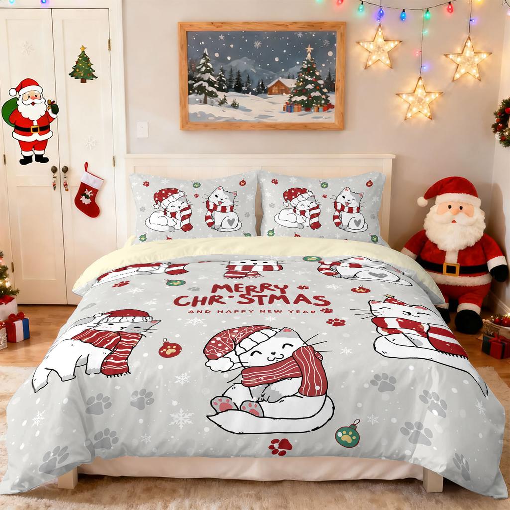Bed Three-Piece Christmas Element Quilt Cover Pillowcase Digital Printing Kit