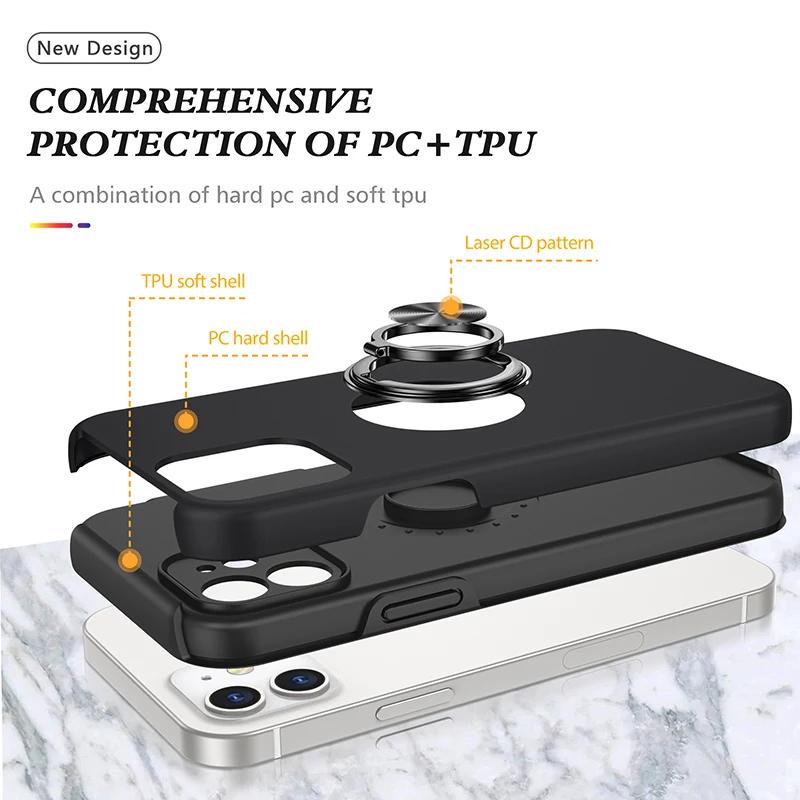 Matte Shockproof Case For iPhone 17 16 15 14 13 12 11 Pro Max XS Max XR Plus SE  Ring Holder Magnet Case Armor Bumper Cover