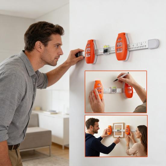 Picture Hanging Tool with Level, Photo Frame Hanging Leveling Tool, Precision Wall Mount Guide for Frames, Artwork, Wall Art, Mirrors