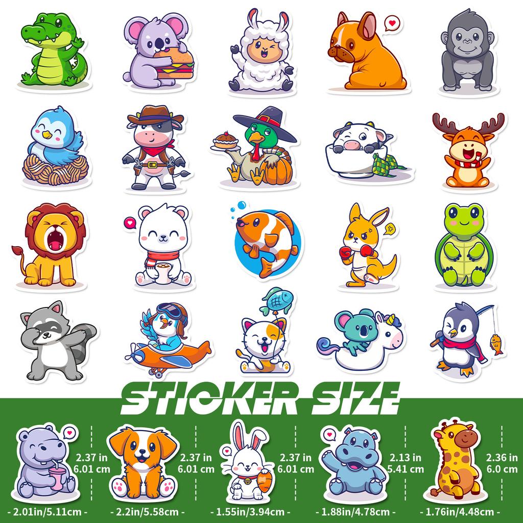50 New Small Animals Collection Cartoon Graffiti Stickers Cute Suitcase Car Animal Mix and Match Stickers