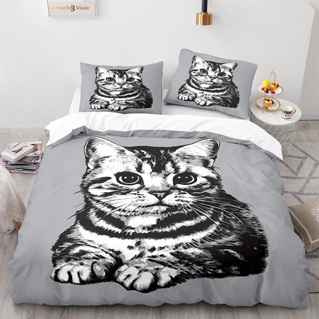3D Three-Piece Kitten Quilt Cover Size Three-Piece Set