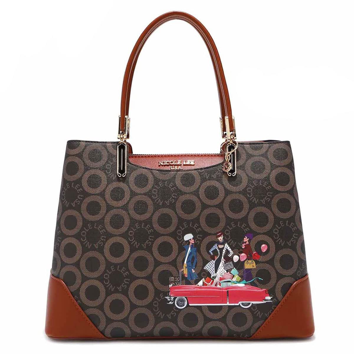

NICOLE LEE SW16299 SMALL WORLD Monogram Classic Handbag Shoulder Bag Vegan Leather Vegan Nicole Lee Gray Brown SDGs Sustainable Light Lightweight