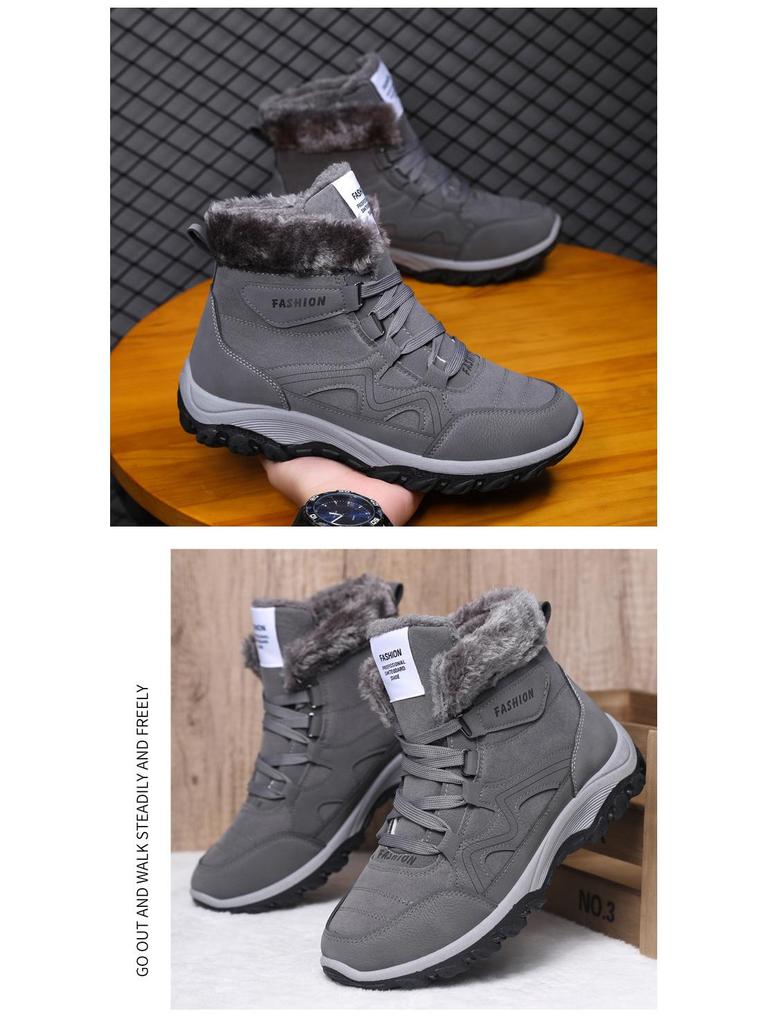 2024 Herren Winter Baumwolle Schneestiefel: Samtgefüttert, Dicksohlig, Schnürschuhe, Kältebeständig, High-Top für Bergsteigen