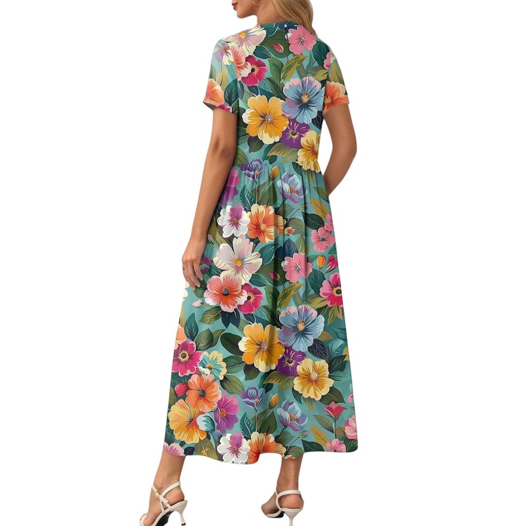 Women's Fashion Temperament Elegant Waisted Floral Casual Dresses