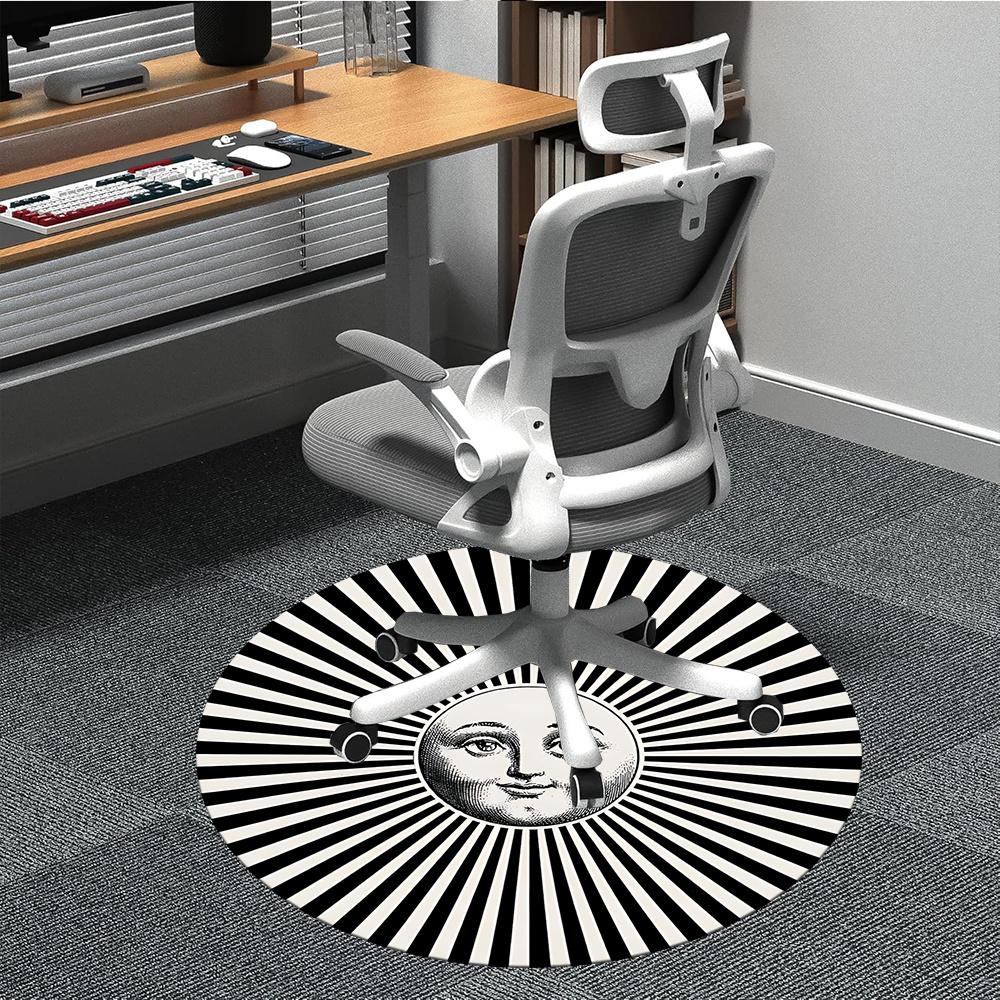 

1pc Black and White Sunrise Expression Office Round Area Rug, Indoor Mat Suitable ForOffice, Under Office Chairs Bedroom Living Room Home Decor 80cm by 80cm