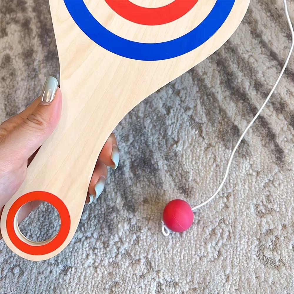 Juego de Paleta y Pelota de Madera con Cuerda Elástica Palas de Madera con Pelota Coordinación Mano-Ojo