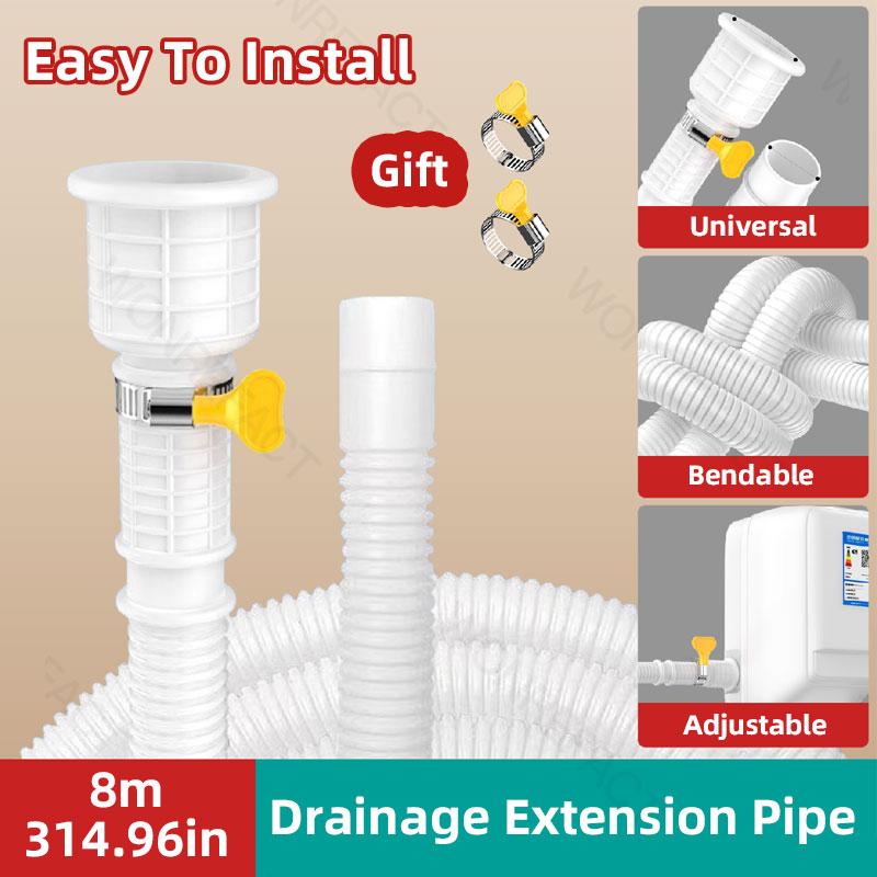 White Air Conditioning Drain Pipe Cuttable Corrugated Drainpipe Universal Dehumidifier Drain Hose With Cut Connect Clamp