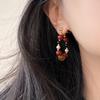 Merade Silver Needle Black Agate Tiger Eye Pearl Stud Earrings - Retro Light Luxury Design