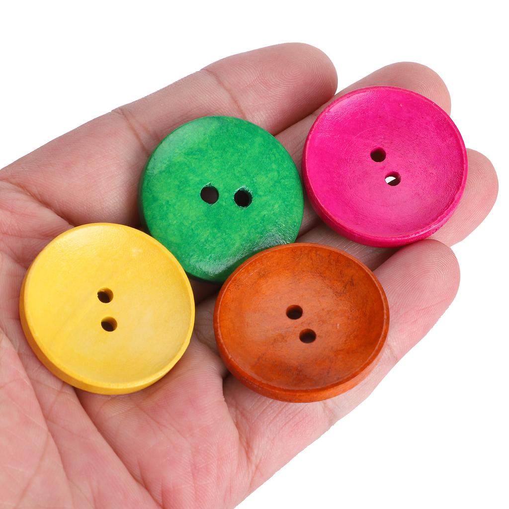 150Pcs Sewing Button Wooden Bowl Shape 2 Holes Multicolor DIY Clothing Crafts Supplies 30mm Dia