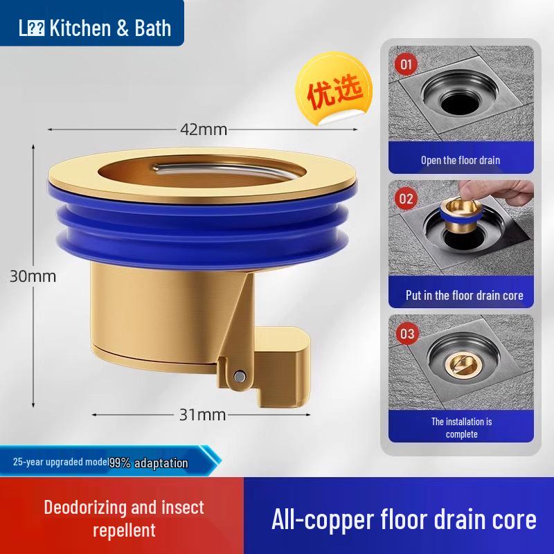 Universal Bathroom Floor Drain Deodorizer & Filter Cover: Fast-Sealing Inner Core Screen Gravity Deodorant Floor Drain Core (Copper Color)