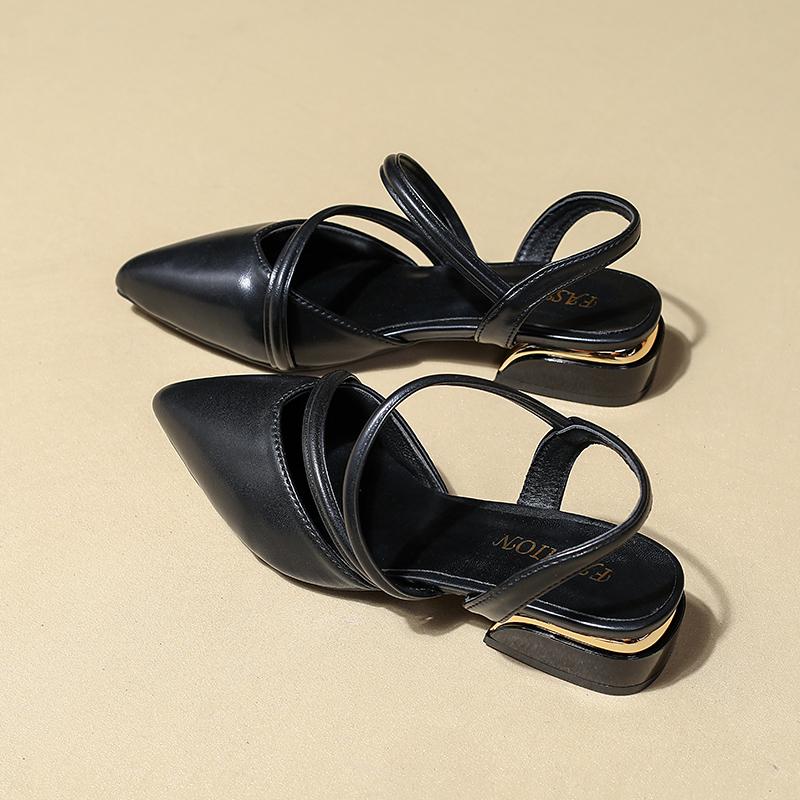 

Модные сандалии с мелким носком баотоу больших размеров женские 2025 весна и лето новые блочный каблук высокий каблук каблук-рюмочка туфли с острым носком 35 чёрный