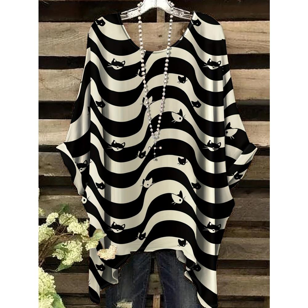 

Женская футболка Мода Принт черного кота Повседневная Свободная Круглый вырез Короткий рукав Футболки Топы Летняя Уличная Удобная Женская одежда 5XL