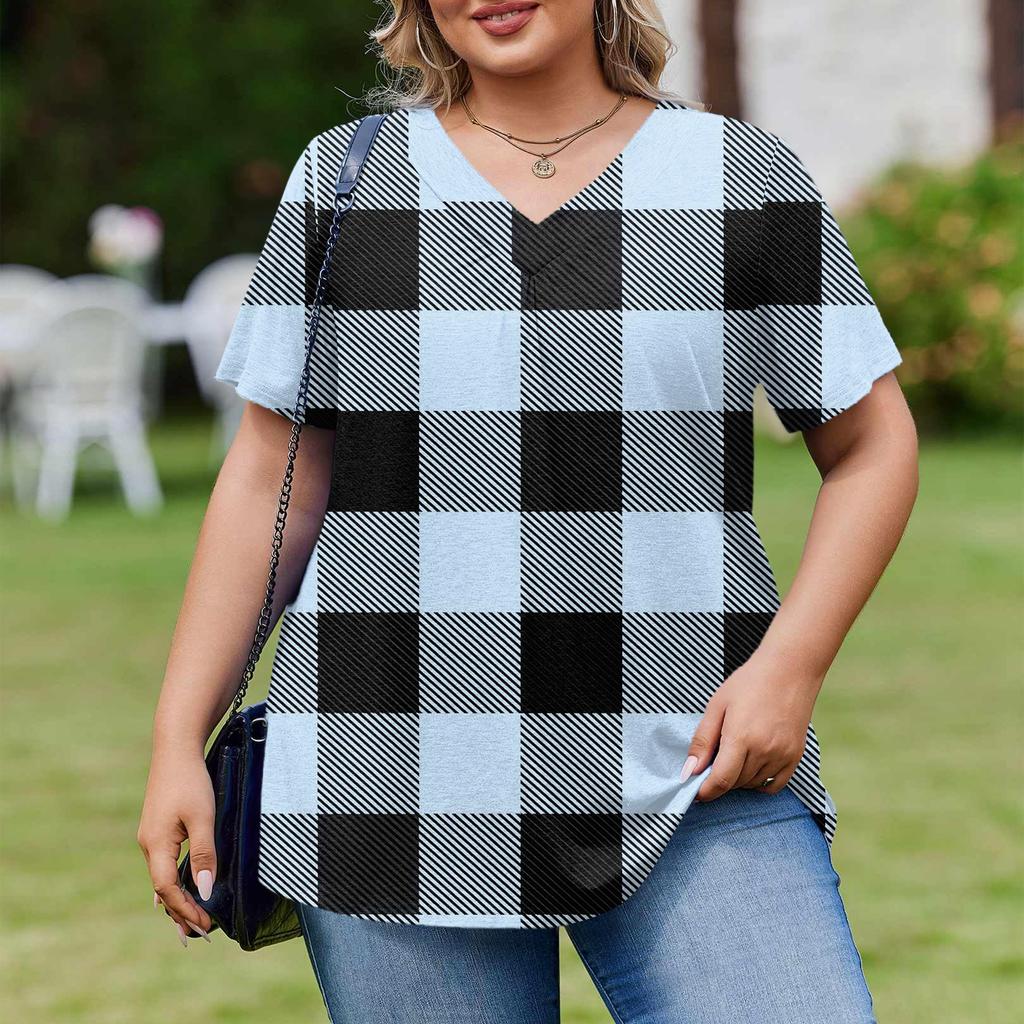 Women's Plus Size Fashionable Casual Loose-Fit Short Sleeve Elegant V Neck Blouse For Work