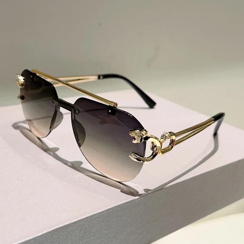 Men Rimless Pilot Sunglasses Fashion Vintage Gradient Casual Shades Women Trendy Design Eyewear Outdoor Cycling Sun Glasses