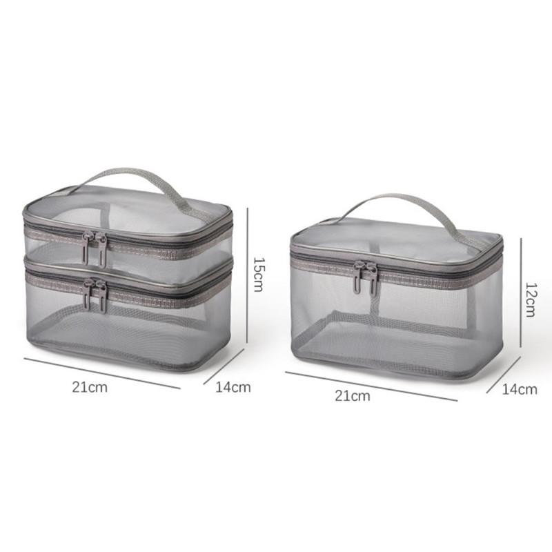 Portable Transparent Mesh Travel Bag Large Capacity Storage Toiletry Bag 2 Layer Makeup Case Toiletries Organization