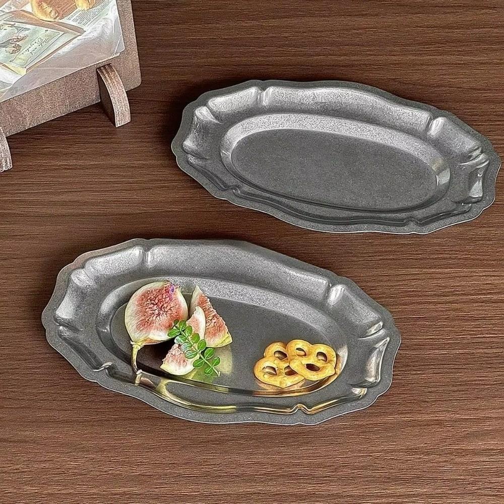 Retro-Stil Geprägte Dessertplatte Silberfarbe Schmuckaufbewahrungs-Organizer Schmuckständer